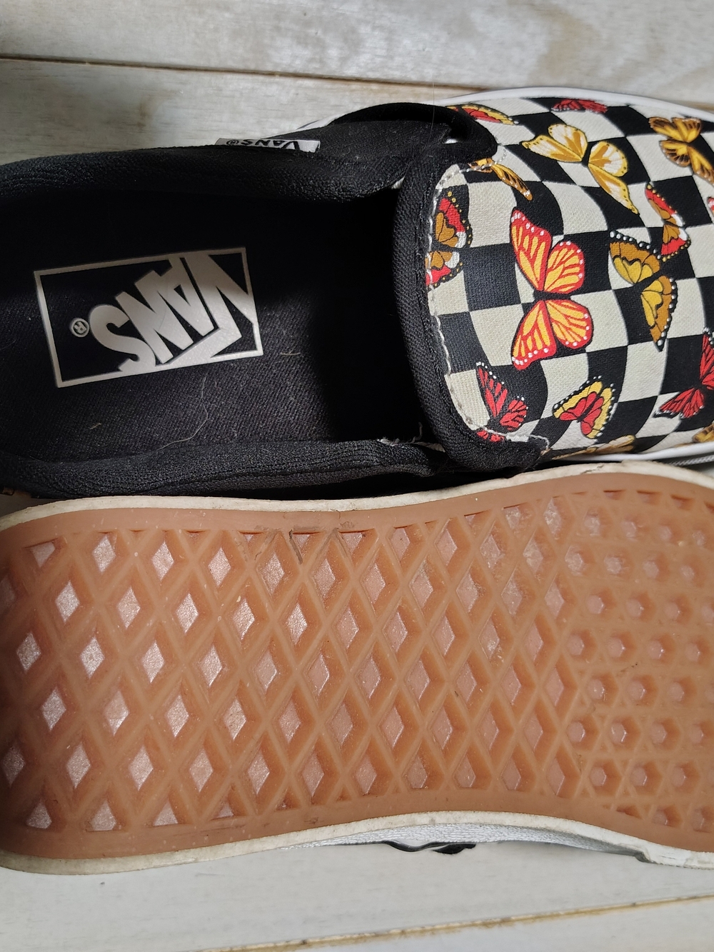 Vans Checkerboard Slip-On Sneakers with Yellow & Red Butterfly Print - Picture 3 of 5